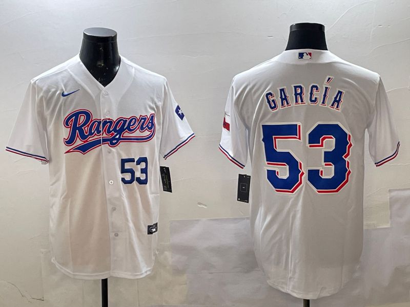 Men Texas Rangers 53 Garcia White Game 2025 Nike MLB Jersey style 3